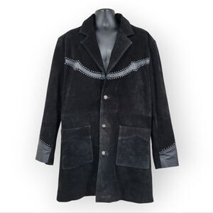 3B West Men's Black Suede and Leather Jacket with Studded Details Western